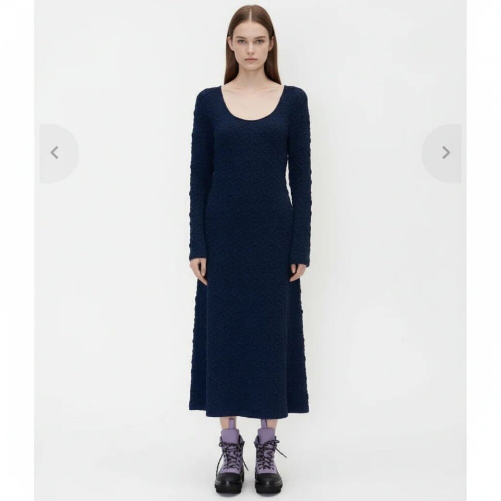 Stine Goya Orchid Midi Dress Medium Navy Blue Floral Designer Stretch Jersey